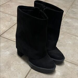 I.N.C Int Concepts Women Black Faux Suede Acelina Fold-Over Dress Booties Size 8